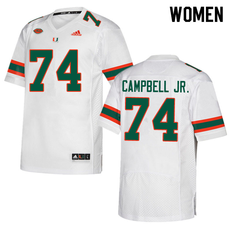 Adidas Miami Hurricanes Women #74 John Campbell Jr. College Football Jerseys Sale-White - Click Image to Close